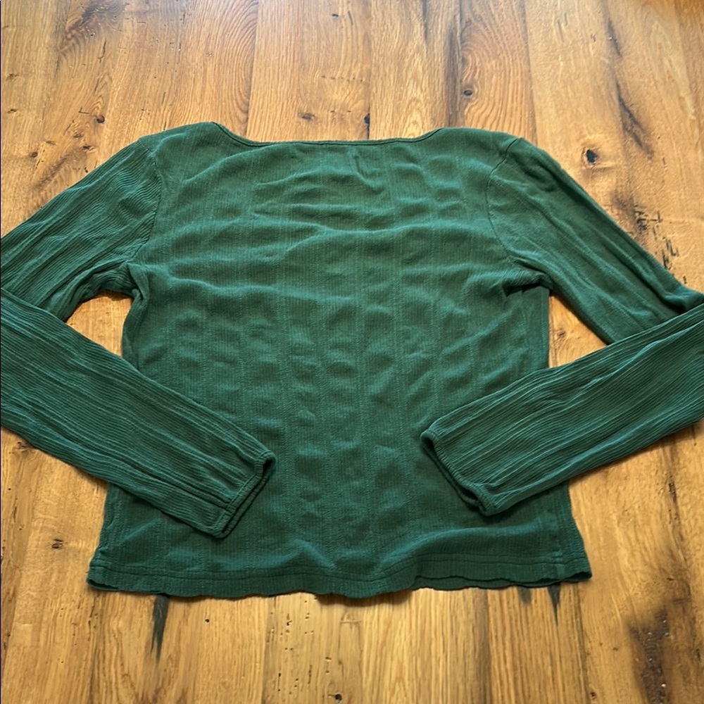 Mollusk Women’s Emerald Green Ribbed Button-Front Top - Picture 3 of 3